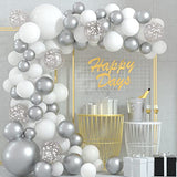 108 Pcs White Silver Balloon Garland Arch Kit 5 10 12 18 Inches Pastel White Silver Confetti Balloons for Birthday Wedding Bridal Showers Baby Shower Party Decorations