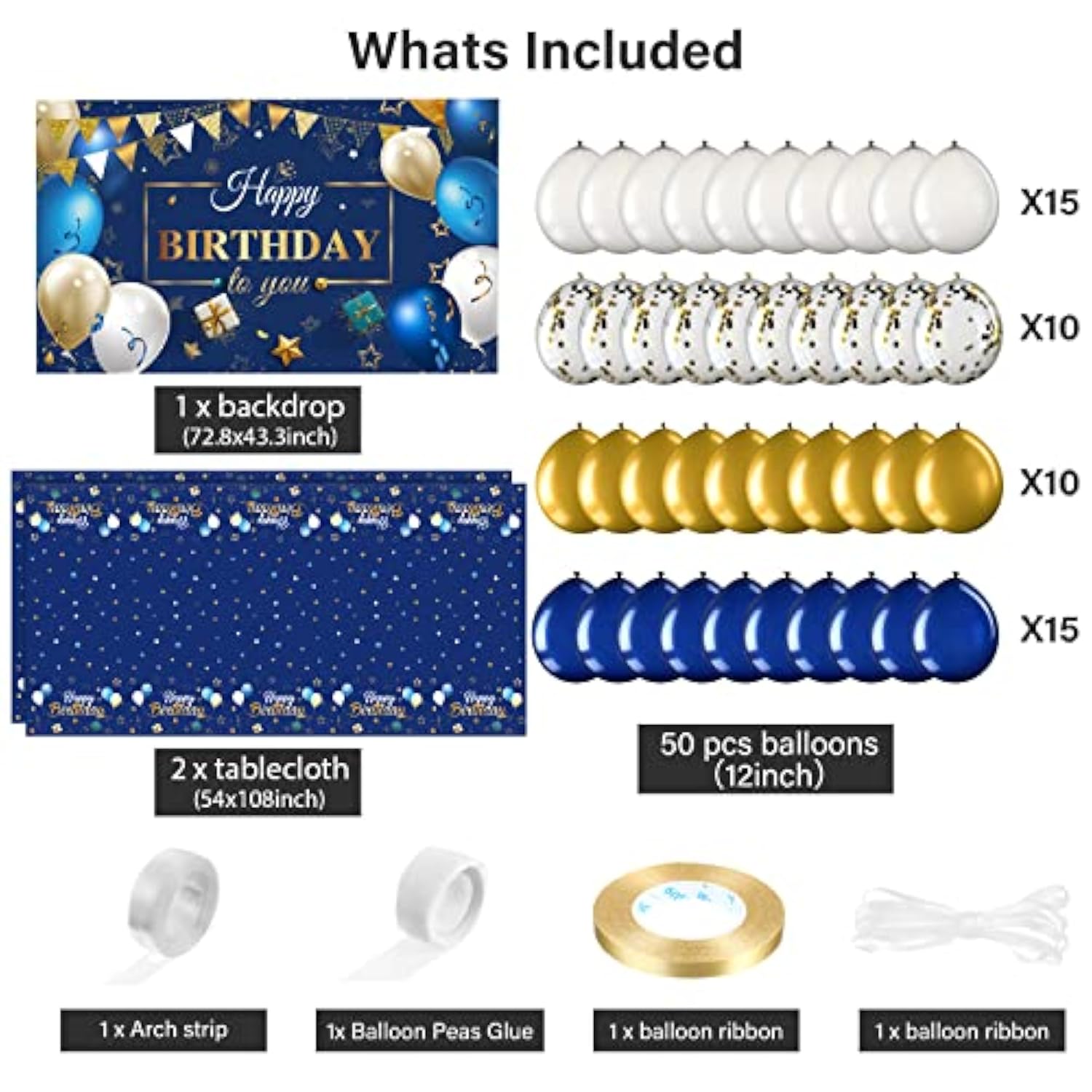 56PCS Navy Blue & Gold Birthday Decor Kit – Banner, Balloons, Tablecloth and Confetti for Party