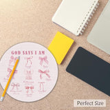 Coquette Pink Bow Christian Mouse Pad, Christian Gifts For Women, God Says I Am Bible Verse Girly Pink Mousepad For Computers Laptop Home Office Dorm Desk Accessories, 7.9X7.9 Inch