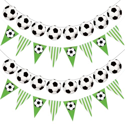4 Pcs Soccer Banner Garland, Soccer Pennant Bunting Flag for Boys Girls Sports Ball Birthday Party Decorations