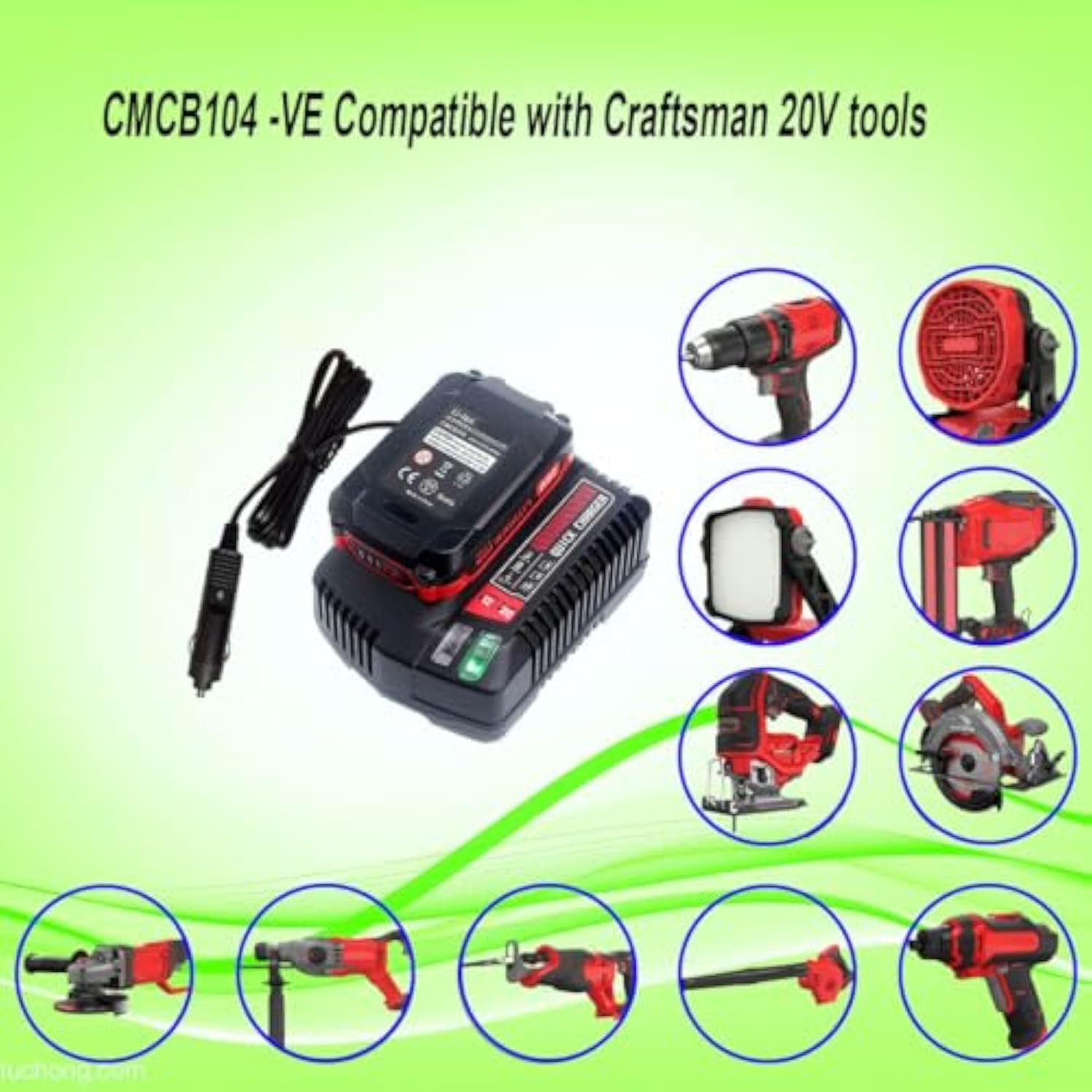 Car Battery Charger For Craftsman V20 20Vcraftsman Max Lithium Compact Batteries Lithium Battery Cmcb202 Cmcb204 Cmcb206