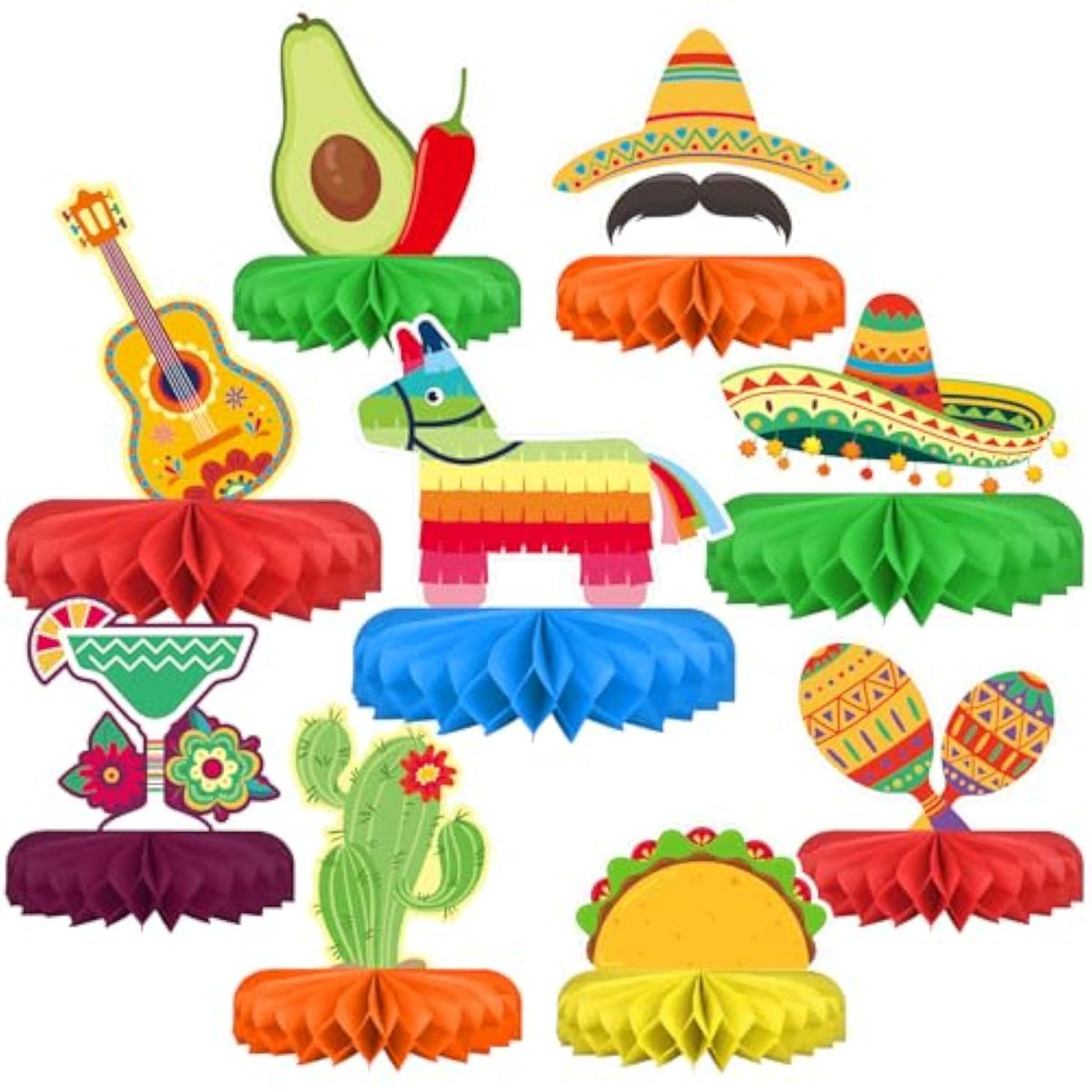 Fiesta Party Decorations - Authentic Mexican Themed Honeycomb Centerpiece For Cinco De Mayo, Taco Parties, Birthdays & Day Of The Dead Celebrations