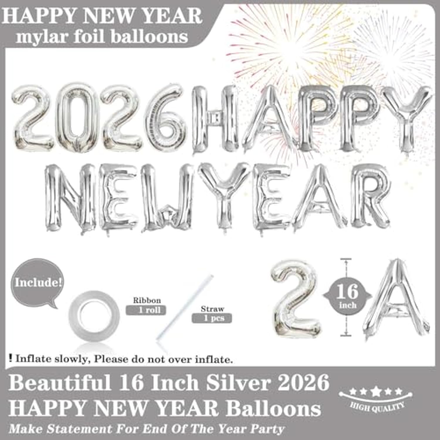 16inch Silver 2026 Happy New Year Foil Balloons Party Decor