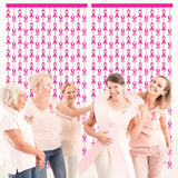 2 Pack Breast Cancer Awareness Decorations Pink Ribbon Foil Fringe Curtains