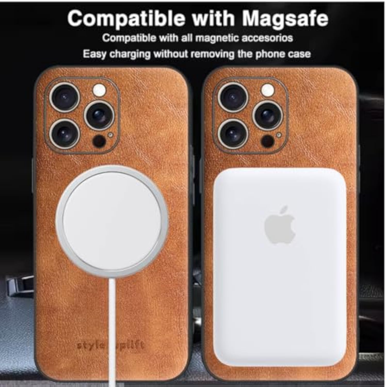 Su - Iphone 16 Pro Max Magnetic Vegan Leather Case - Su.Shield Slim & Protective Design, Compatible With Magsafe, Wireless Charging - Tan Brown, Case For Iphone 16 Pro Max (6.9")