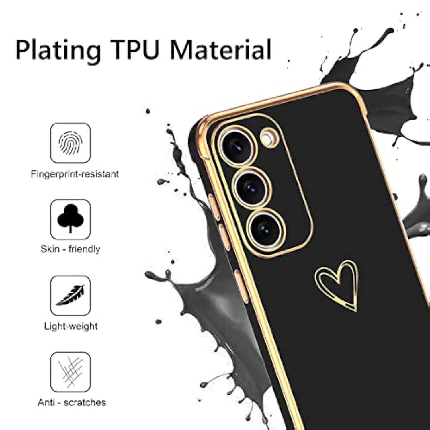 For Samsung Galaxy S23 Case, Cute Heart Pattern Slim S23 Case, Soft Flexible Shockproof Tpu Bumper Women Girl Non-Slip Lightweight Phone Cover Charging Case For Samsung S23 6.1" 2023, Black
