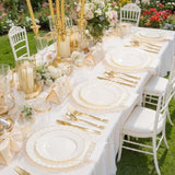 175Pcs Ivory Scalloped Plastic Plates - Gold Disposable Dinnerware Set Include 50 Plates, 75 Gold Silverware, 25 Cups, 25 Napkins For Party & Wedding