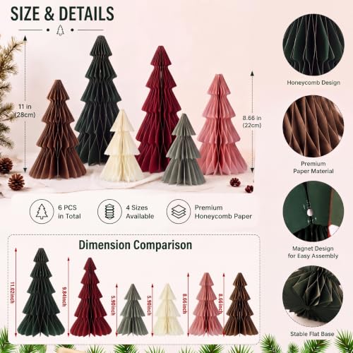 6 Pcs Neutral Paper Christmas Tree Honeycomb Table Centerpiece
