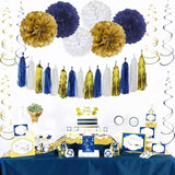 46pcs Navy Blue, Gold & White Birthday Decorations with Banner, Balloons  Garland