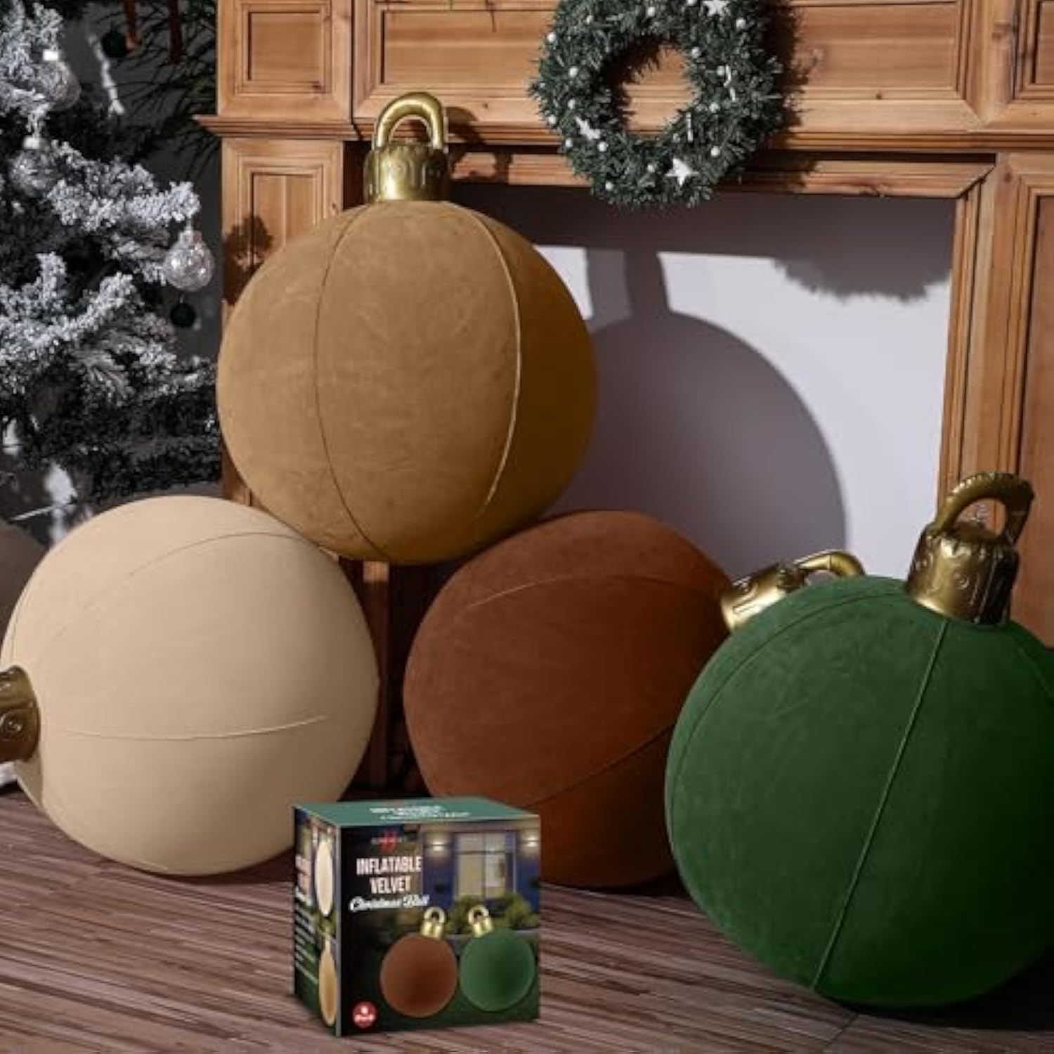 4 Pcs 18" Velvet Christmas Inflatable Ball Ornament Large Xmas Inflatable Pvc Balls Blow Up Flocked Christmas Ornaments
