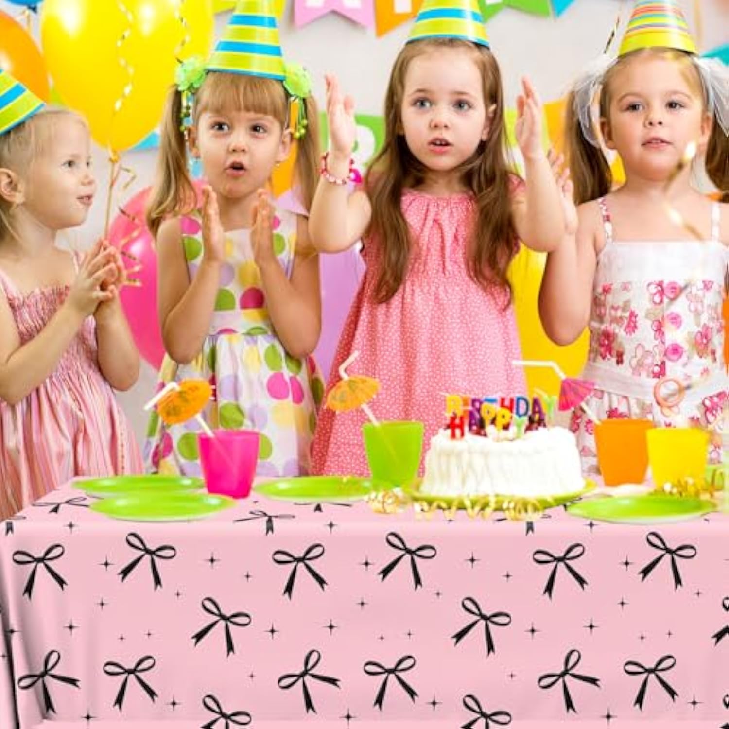 3Pcs Pink Bow Tablecloth,Black Bow Table Decor,Coquette Birthday Decorations Black,Disposable Waterproof Party Supplies For Girls Baby Shower,Bridal Shower,Bachelorette Party