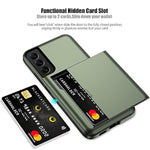 For Samsung Galaxy S22 Plus Case With Card Holder 5G 6.6 Inch Slim Dual Layer Heavy Duty Protective Wallet Case Hidden Card Slot (Green)
