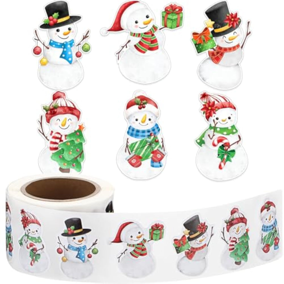 300 Pcs Snowman Stickers Roll Christmas Envelope Labels Xmas Winter Snowman Decals Xmas Seal Adhesive Decorative Stickers For Gift Greeting Card Winter Christmas Party Decor Supplies
