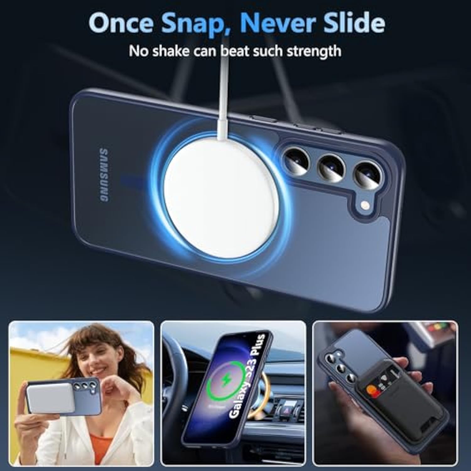For Samsung Galaxy S23 Plus Case 6.6'', Magnetic S23 Plus Case Compatible With Magsafe, [Military Grade Shockproof] Translucent Back Slim Bumper Cover Phone Case, Blue