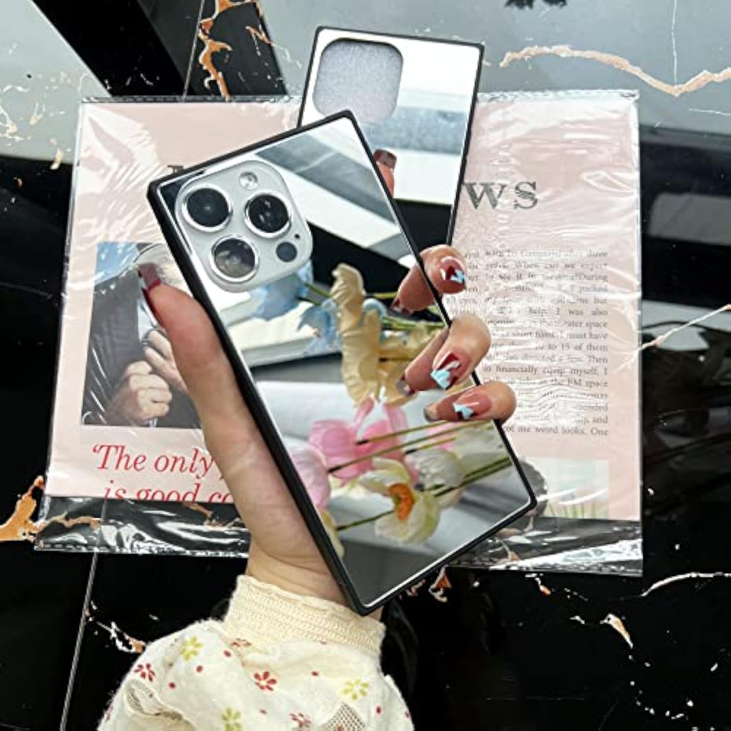 Compatible With Iphone 15 Case Rectangle Mirror Case Cute For Women Girls Makeup Glass Mirror Back Design Fashion Luxury Slim Thin Protective Cover Phone Case