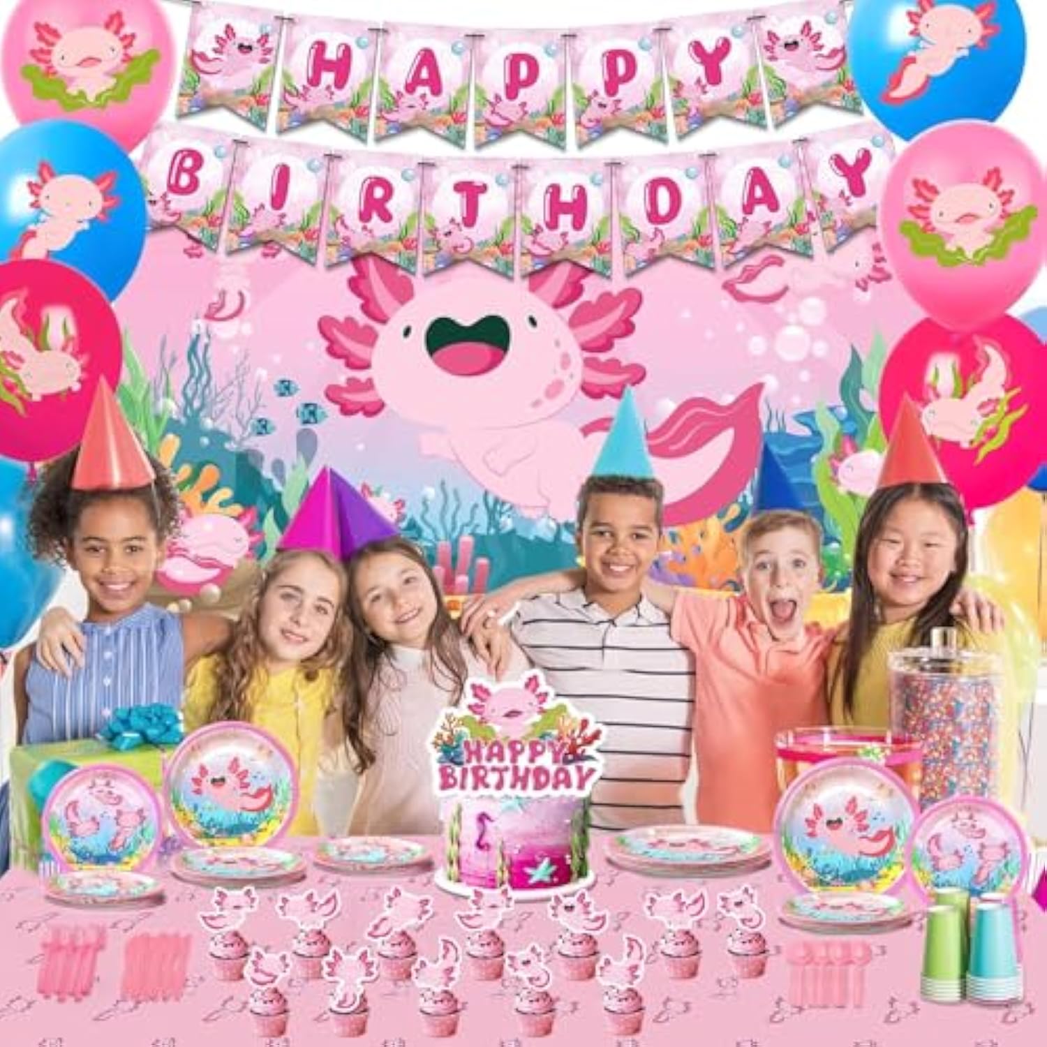 198Pcs Birthday Decorations Supplies Party Supplies Include Backdrop Balloon Banner Tablecloth Knives Forks Spoons Caketopper