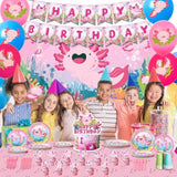 198Pcs Birthday Decorations Supplies Party Supplies Include Backdrop Balloon Banner Tablecloth Knives Forks Spoons Caketopper