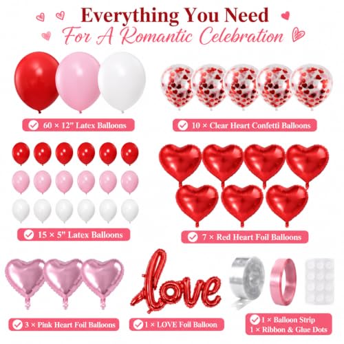 Valentine's Day Balloon Arch Kit, Pink Red White Balloon Set