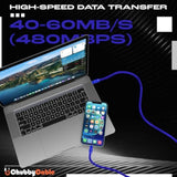 Chubby 2.0 Anodized Version - 240W Usb C Cable Reflective Shine Charge Cable Silicone Fast Charging Cable, Lavender Purple, Type C To Type C, 9.8Ft