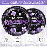 141Pcs Happy Retirement Party Decorations For 20 Guests - Purple And Black Retirement Party Plates And Napkins Forks Cups Cutlery For Men Women Say Goodbye Supplies