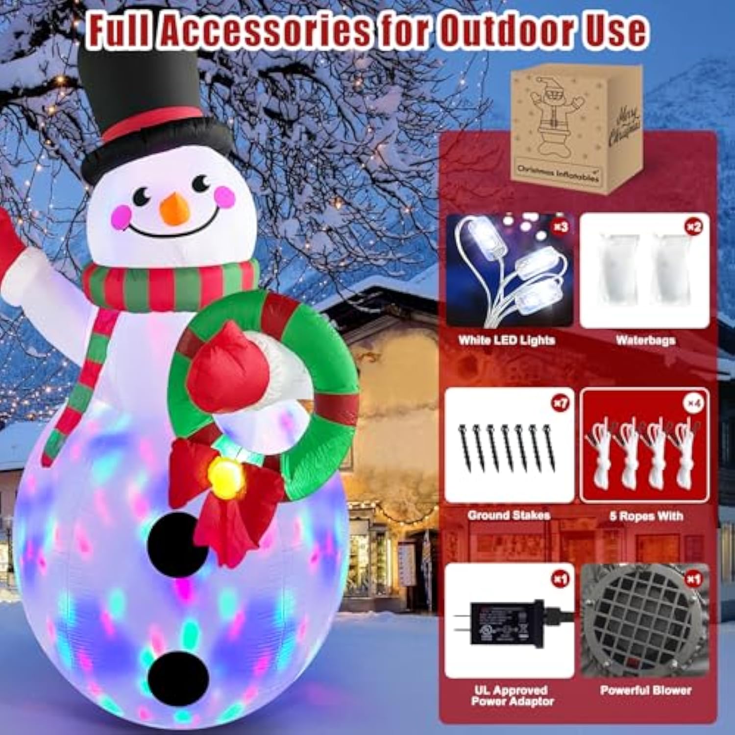 12 Ft Giant Christmas Inflatables Snowman Outdoor Decorations Built-In Rotating Led Lights, Huge Inflatable Snowman Chri