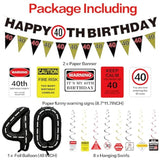 40Th Birthday Party Decorations Men Women, Caution Logos Happy 40Th Birthday Banner Balloons Hanging Swirls Kit, Funny 40 Years Old Wall Signs For Adults, Black Red 40 Zone Backdrop Decor