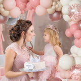 Dusty Pink Balloons Arch Garland Kit, Different Sizes 18 12 10 5 Inch Boho Pink White Sand Latex Metallic Confetti Balloon For Girl Baby Shower Mothers Day Birthday Party Decorations