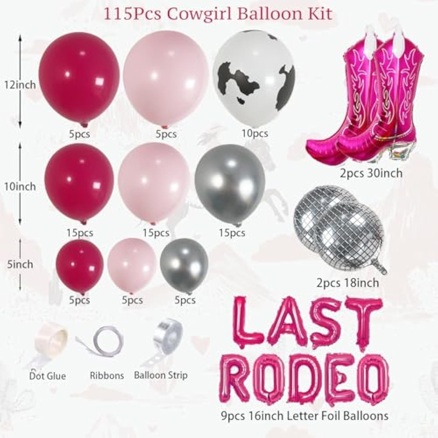 Last Rodeo Bachelorette Party Decoration Pink & Silver Disco Cowgirl Boot Cow Print Balloon Arch, Let'S Go Girls Banner Photo Backdrop For Last Hoe Down Bridal Shower, Western Birthday?Nashville Decor