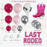 Last Rodeo Bachelorette Party Decoration Pink & Silver Disco Cowgirl Boot Cow Print Balloon Arch, Let'S Go Girls Banner Photo Backdrop For Last Hoe Down Bridal Shower, Western Birthday?Nashville Decor