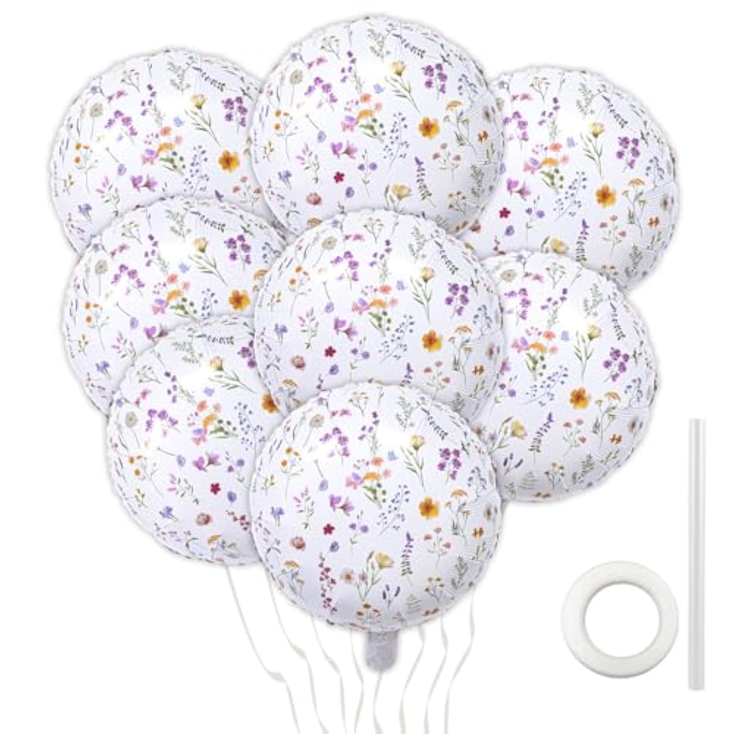 8Pcs Wildflower Balloons Decoration, 18In Spring Floral Theme Foil Balloons For Birthday Party Decor Supplies