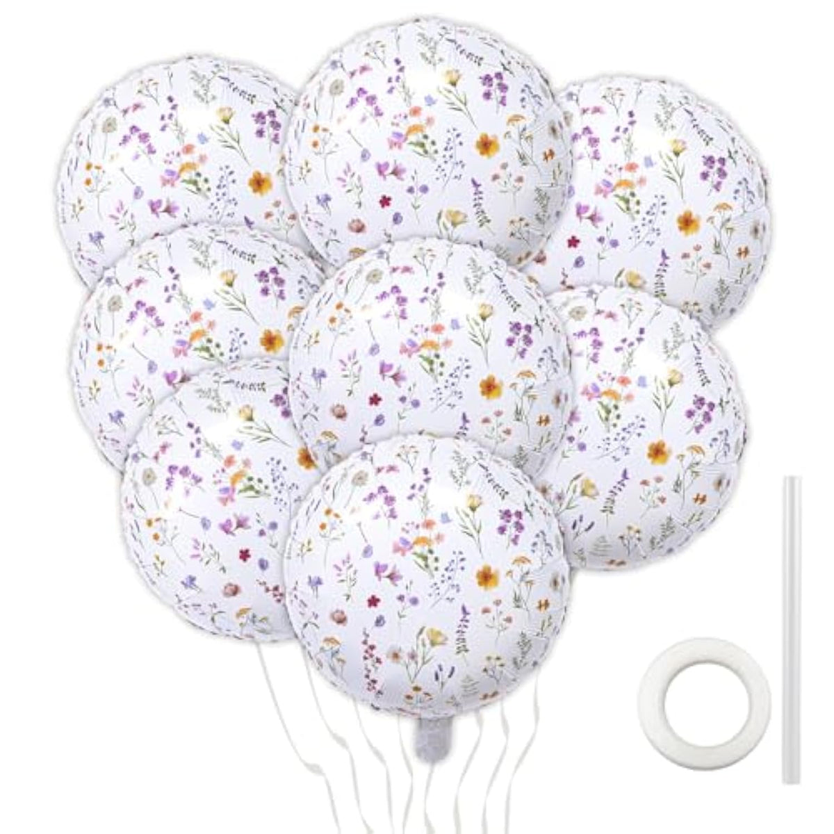 8Pcs Wildflower Balloons Decoration, 18In Spring Floral Theme Foil Balloons For Birthday Party Decor Supplies