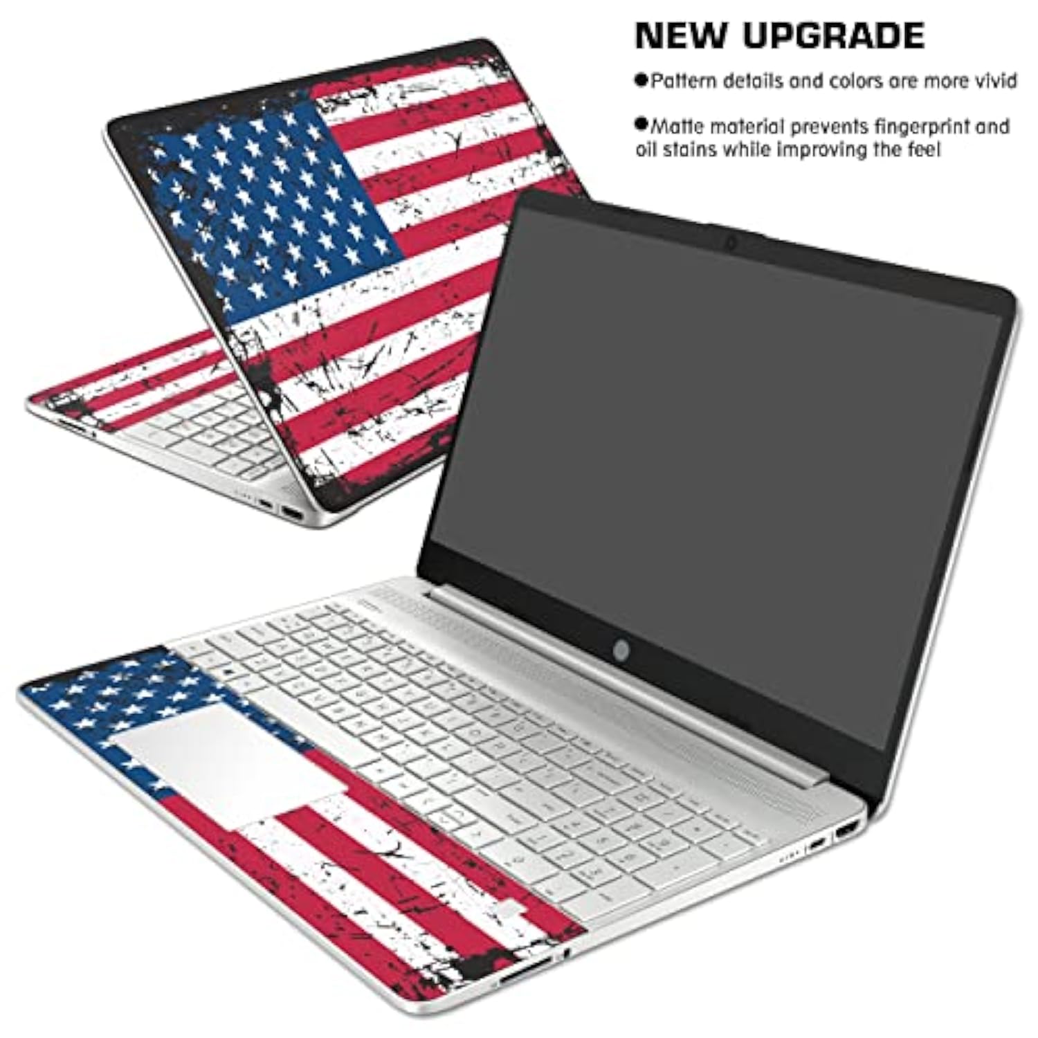 Laptop Skin Decal Specific Fit For Hp 15.6" With No Cutting Required, No Bubble, Waterproof, Scratch Resistant, American Flag Design - Including Wide Screen And Full Wrist Pad Skin