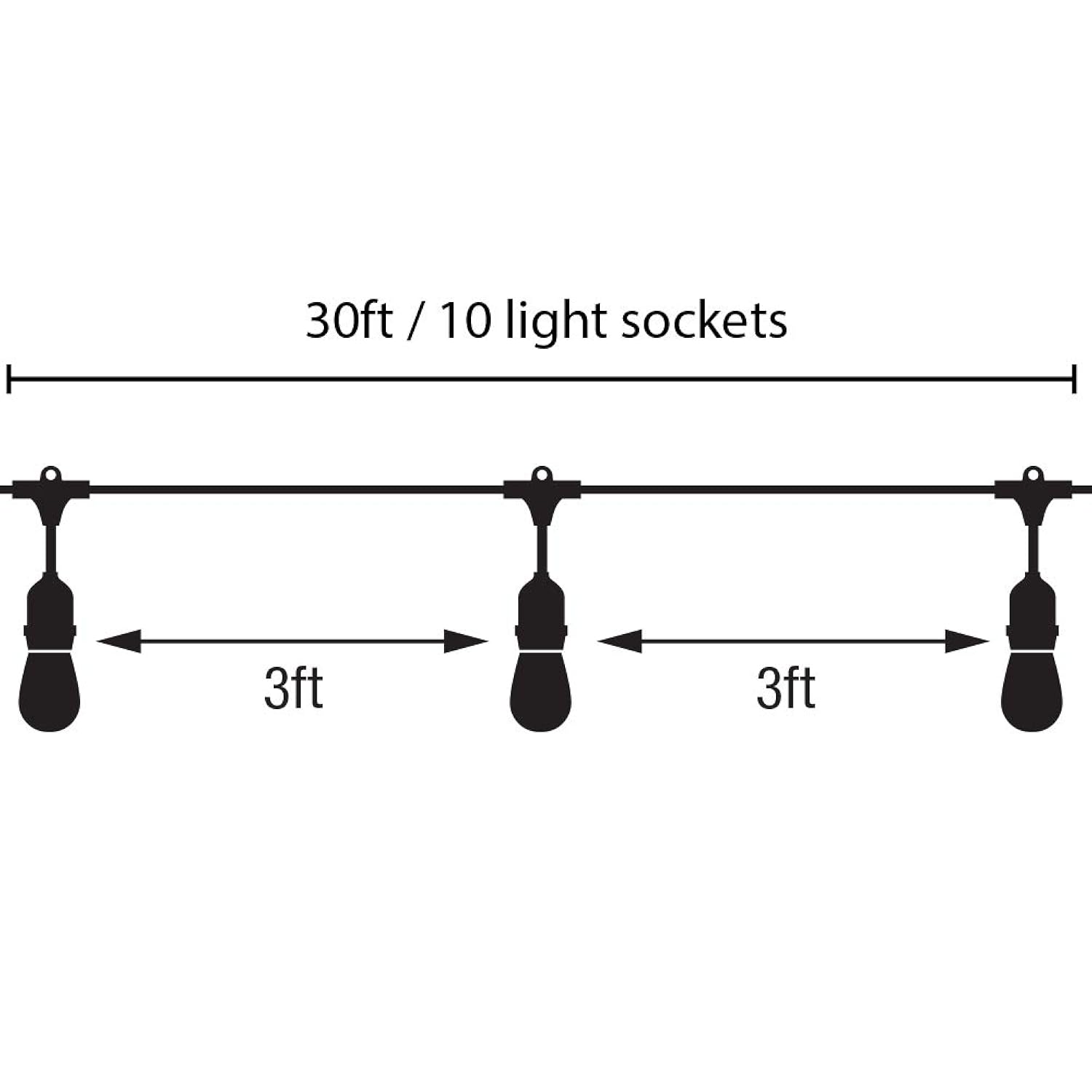Feit Electric 72041 30 Foot Heavy-Duty Weather Resistant Decorative Indoor and Outdoor 10 Sockets Incandescent String Lights, 30', 11W, Dimmable,Black