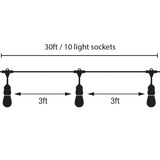 Feit Electric 72041 30 Foot Heavy-Duty Weather Resistant Decorative Indoor and Outdoor 10 Sockets Incandescent String Lights, 30', 11W, Dimmable,Black