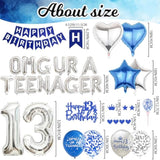 13Th Birthday Decorations For Boys - Teenager Party Supplies Blue Silver Happy Birthday Banner, Omg Ur A Teenager Foil Balloons Number 13 Balloon Cake Topper For 13 Year Old Teen
