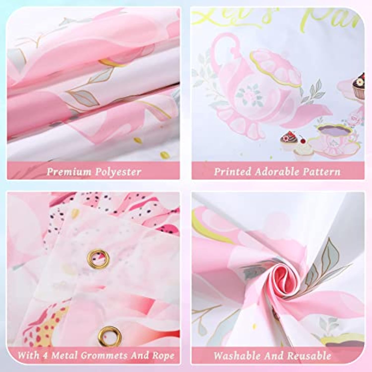 “Let’s ParTea” Tea Party Backdrop Banner for Shower & Birthday Photos