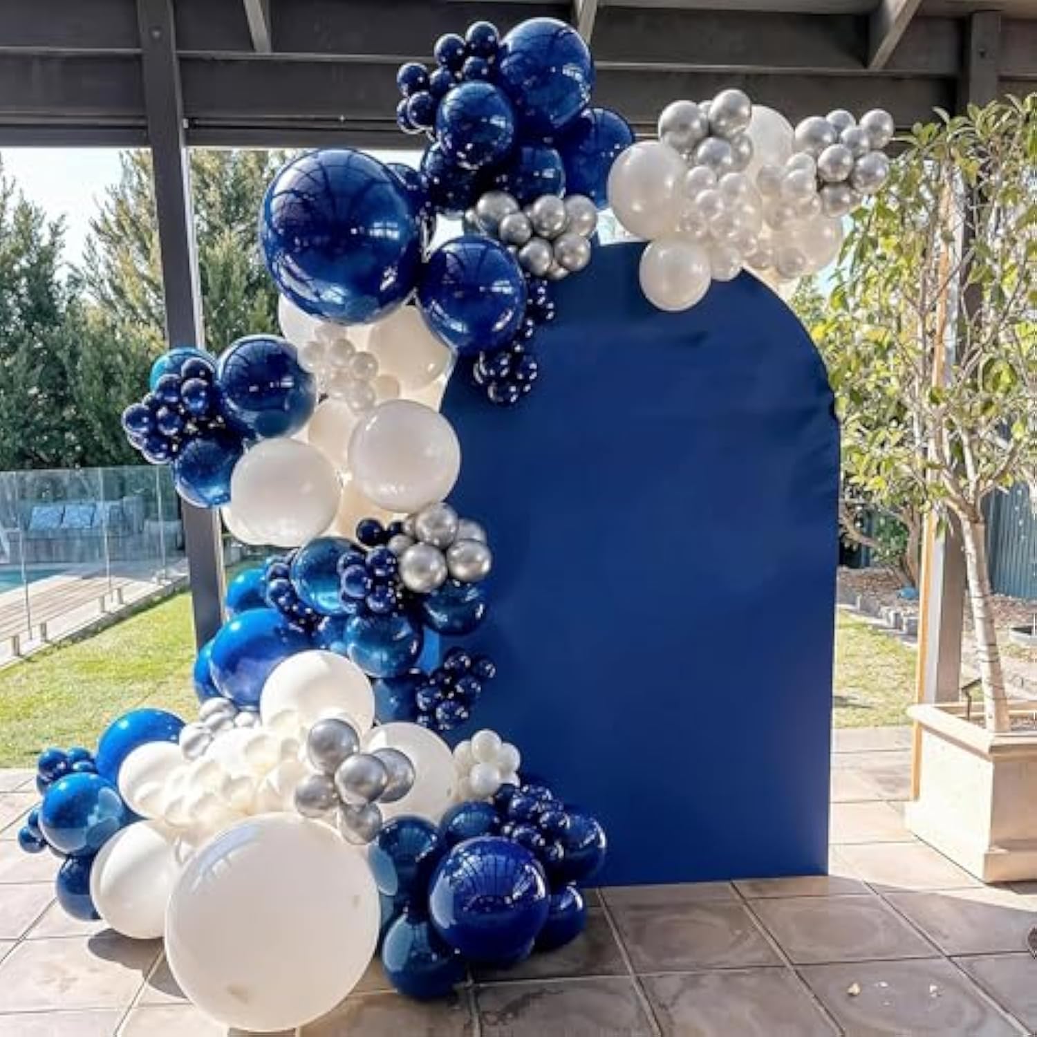 Blue & Silver Balloon Arch Kit: Graduation Party Decorations