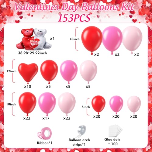 Valentines Day Balloons Garland Arch Kit, Pink Red and Red Heart Balloons for Valentine's Birthday Galentine's Day Wedding Anniversary Engagement Romantic Party Decorations Special Night