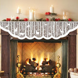 White Christmas Fireplace Mantel Cover – Lace Reindeer Snowflake Mantle Scarf Garland Runner Decor - Xmas Fireplace Decorations For Living Room – Winter Holiday Birch Tree Snow Woodland Mantel Scarf