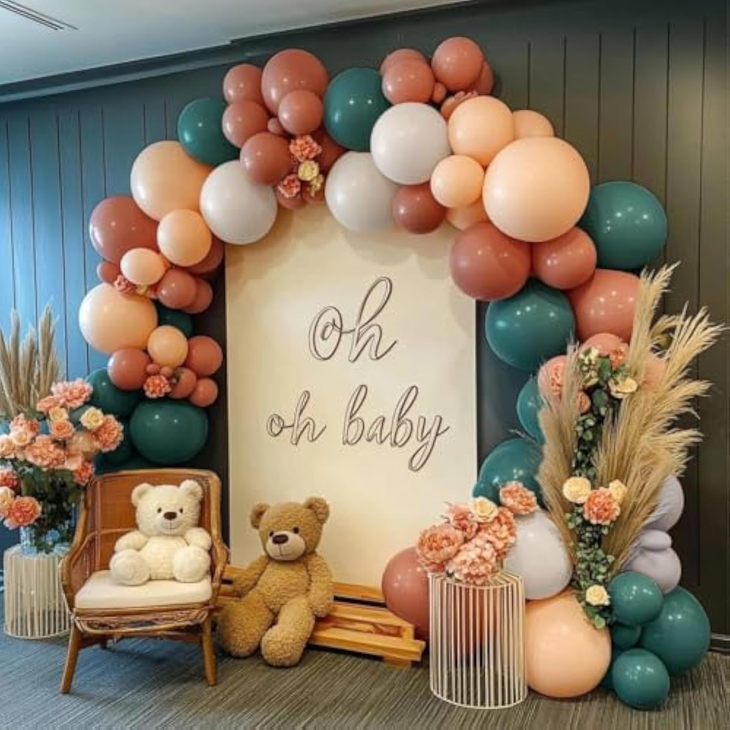 Dusty Pink Blue Balloon Garland Double Stuffed Rose Peach White Balloons Retro Pink Balloon Latex Dusty Blue Balloon Arch Kit For Gender Reveal Baby Shower Birthday Party Decorations