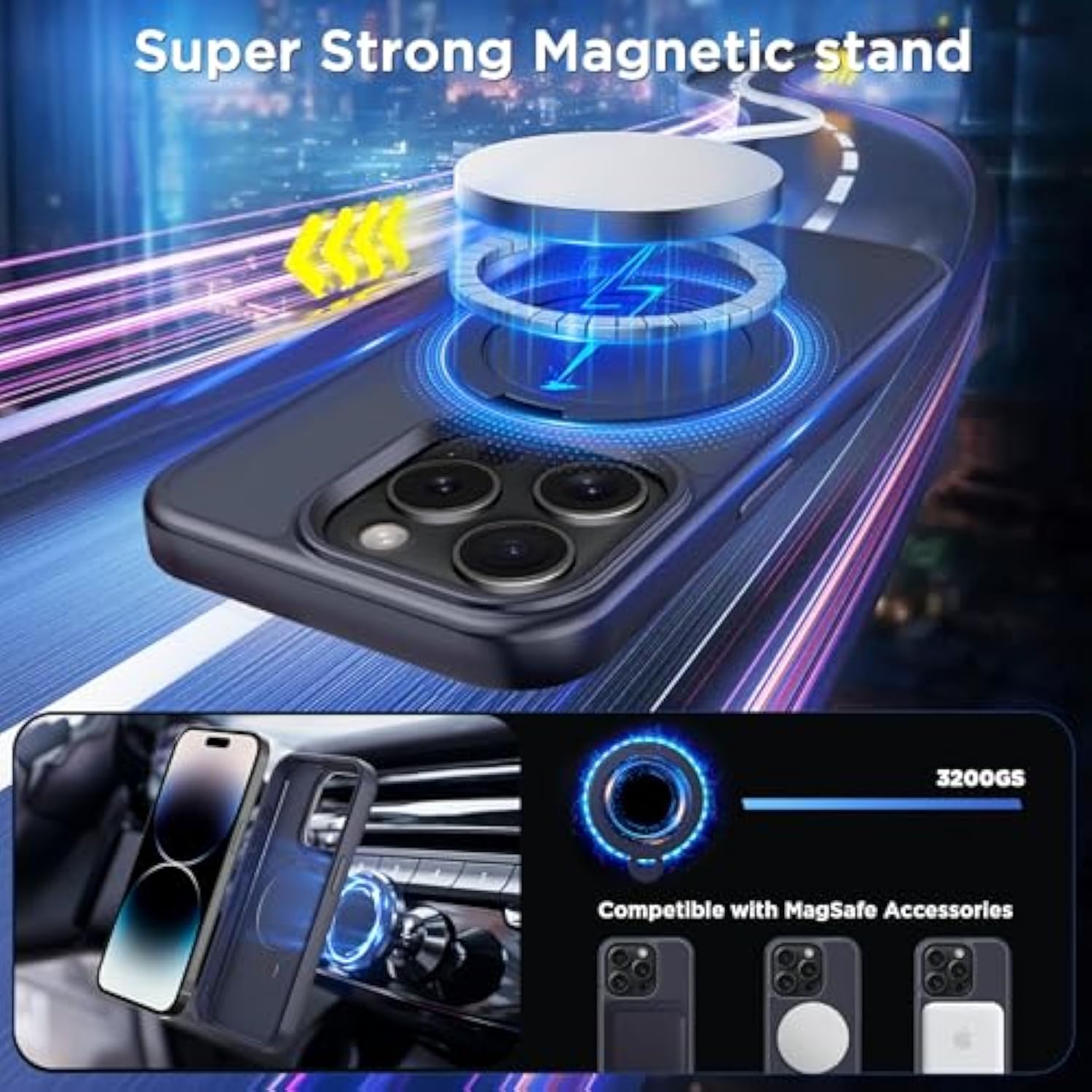 Magnetic Case For Iphone 14 Pro 6.1 Inch With 360 Rotatable Ring Stand, Compatible With Magsafe Car Phone Mount, Cases Cover Phone Holder For Desk Meeting/Videos?Dark Blue?