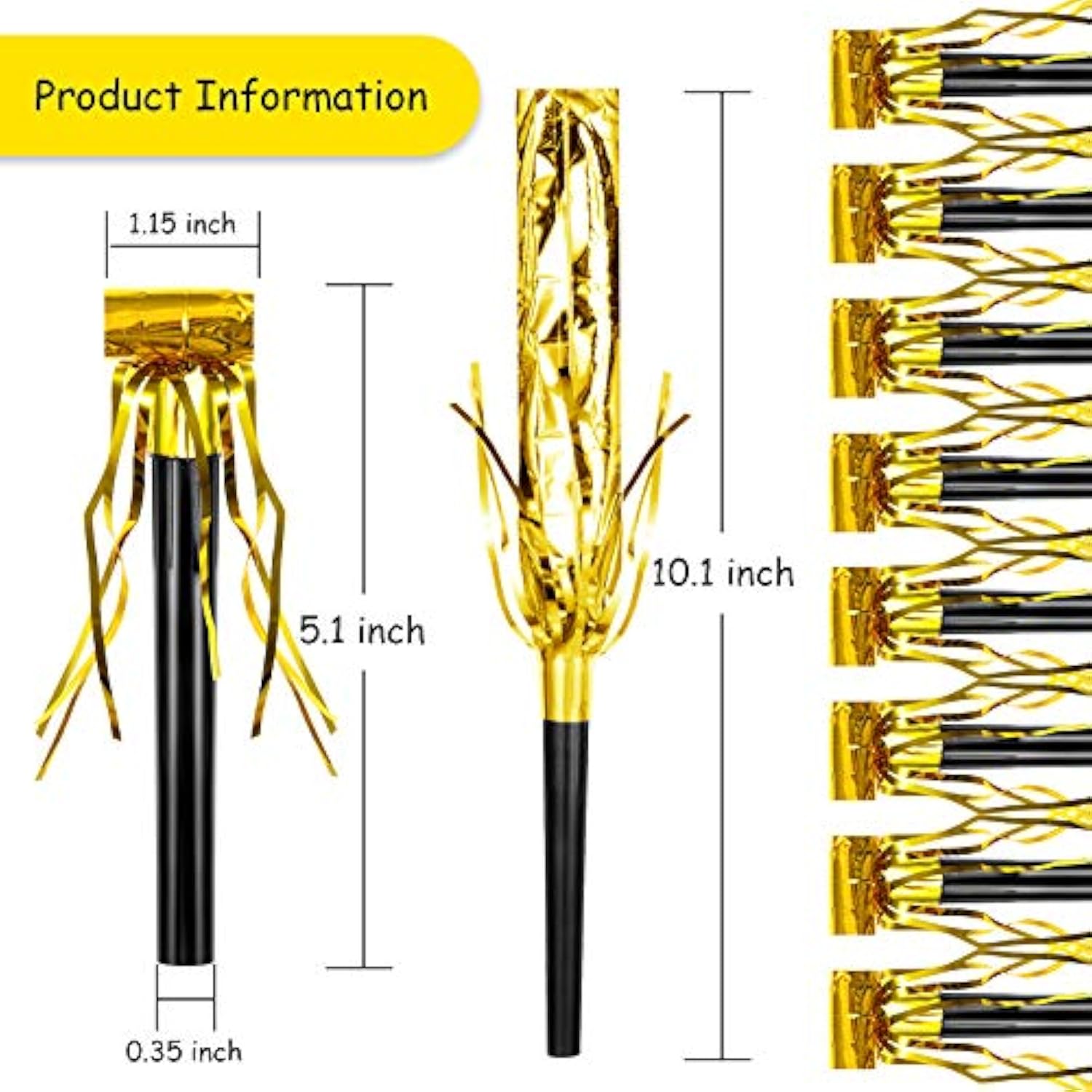 18pcs Black Gold Party Blowers Noisemakers for Christmas Birthday