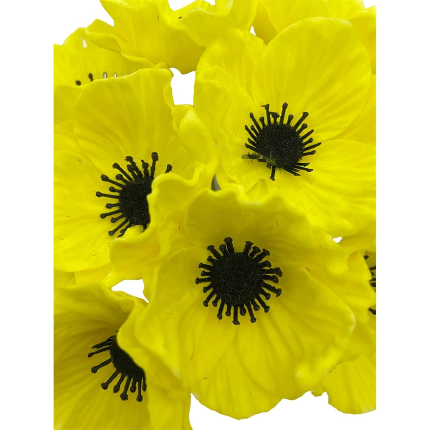 12 Stems Artificial Poppies Real Touch Pu Fake Latex Flowers For Wedding Holiday Bridal Bouquet Home Party Decor (Simple Yellow)