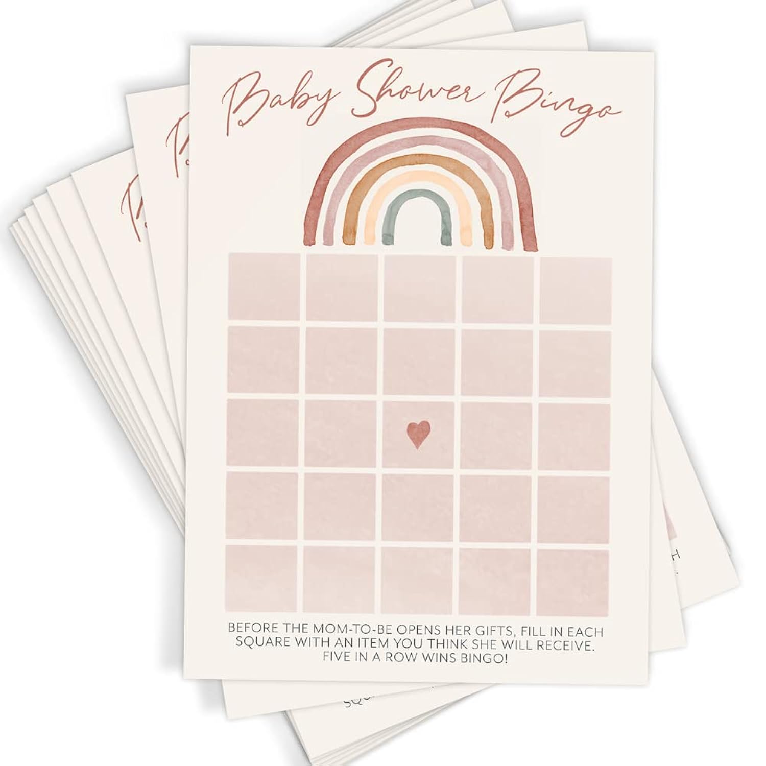 Baby Shower Game Set – 4 Games & Activities For 30 Guests, Includes Bingo, Price Is Right, Storybook Title Guessing, And Mommy Or Daddy Trivia, Boho Rainbow Theme For Baby Girl