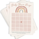 Baby Shower Game Set – 4 Games & Activities For 30 Guests, Includes Bingo, Price Is Right, Storybook Title Guessing, And Mommy Or Daddy Trivia, Boho Rainbow Theme For Baby Girl