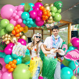 138pcs Flamingo Luau Balloon Garland Kit, Tropical Pink Green Gold Party Decor