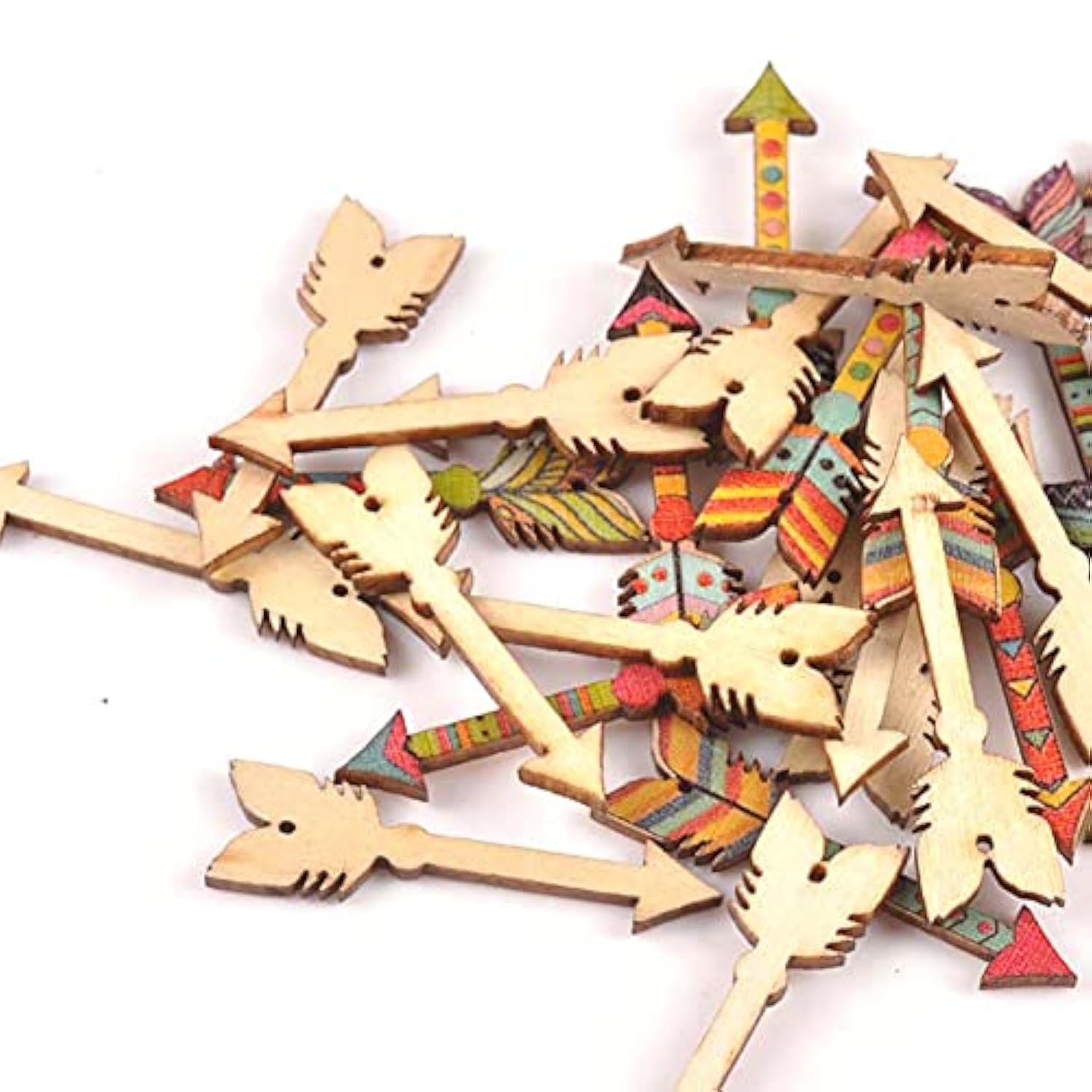 50 Pcs Buttons Mixed Arrow Shape Wood Crafts Wood Hollowed-Out Decorat