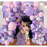 Purple Balloons Garland Arch Kit,131Pcs Pink Purple Confetti Balloons With Silver Ballons For For Girl Baby Shower Birthday Wedding Anniversary Party Decorations
