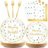 100 Pcs Christmas Paper Plates Napkins Party Supplies Merry Christmas And Tree Design In Red Green And Gold Merry And Bright Party Tableware For Disposable Xmas Holiday Dinner Party Decorations