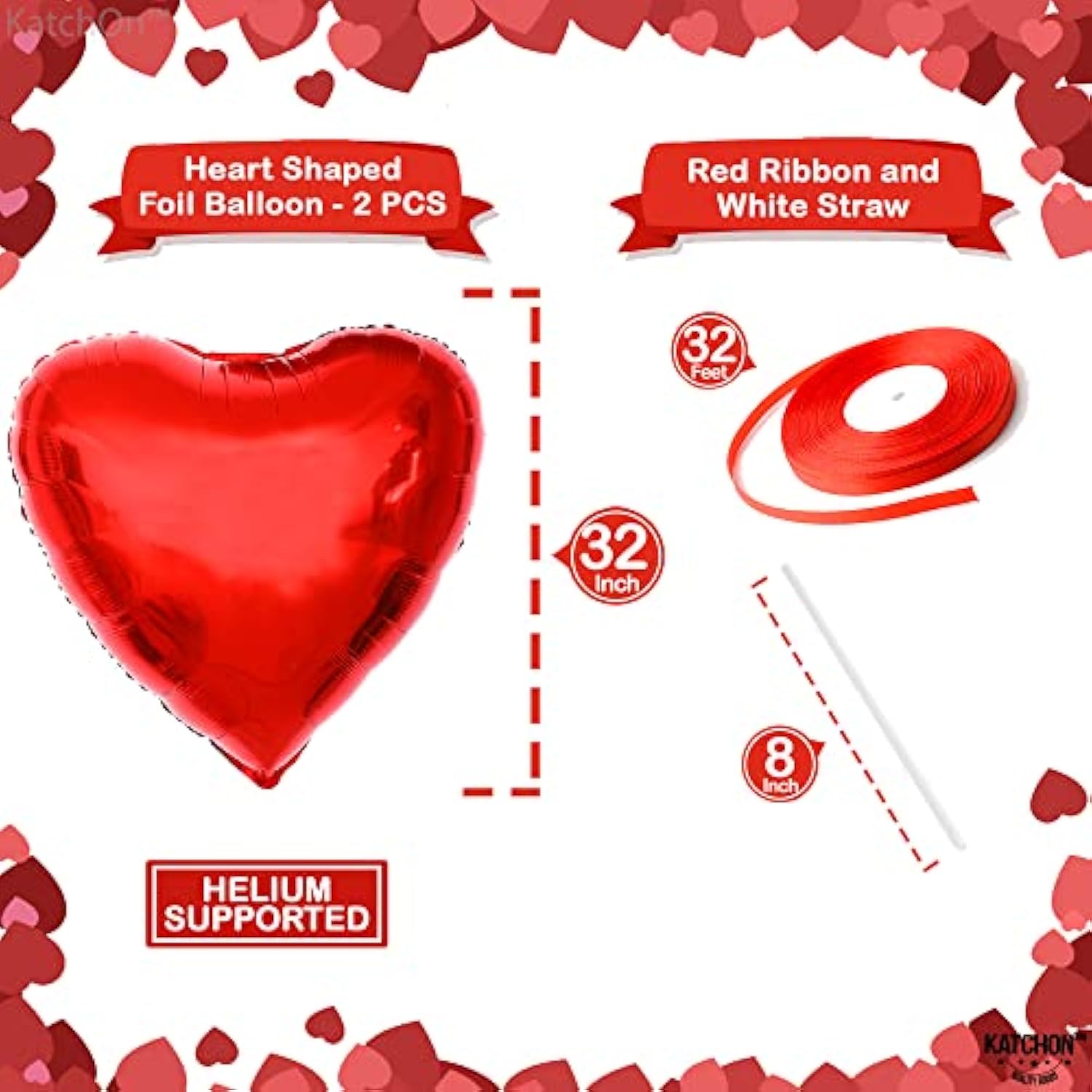 Big Red Heart Balloons - 32 Inch, Pack Of 2 | Giant Heart Balloon For